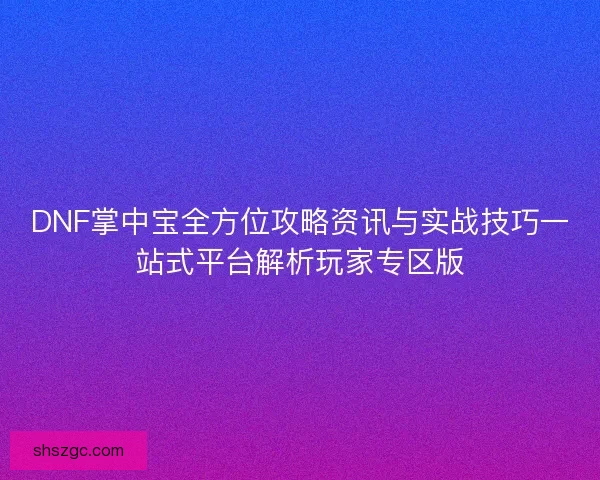 DNF掌中宝全方位攻略资讯与实战技巧一站式平台解析玩家专区版