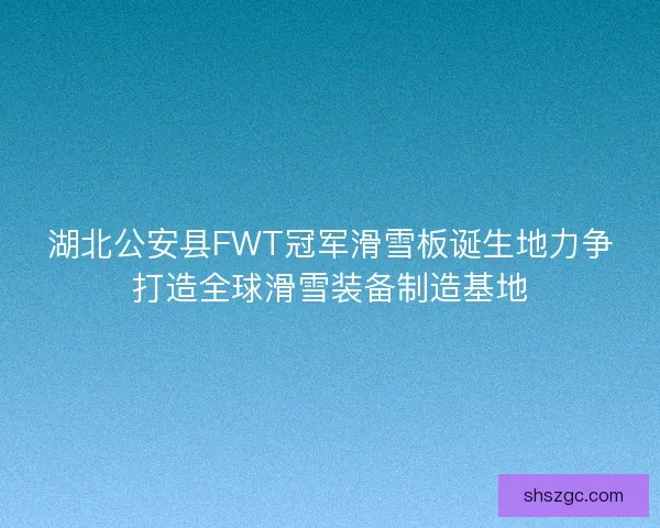 湖北公安县FWT冠军滑雪板诞生地力争打造全球滑雪装备制造基地