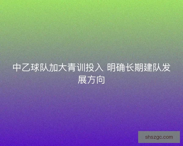 中乙球队加大青训投入 明确长期建队发展方向